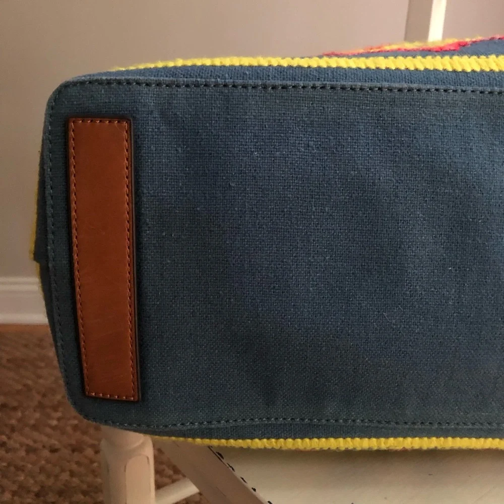 Tory Burch Taylor Aztec Linen Tote with Calf Leather.